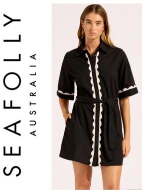 Seafolly Australia Linen Blend Shirt Mini Dress- NWT size S